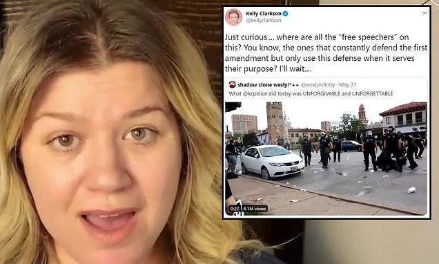 Kelly Clarkson - Kelly Clarkson calls out Kansas City PD as she retweets video of peac eful protester being arrested - dailymail.co.uk - Usa - city Kansas City