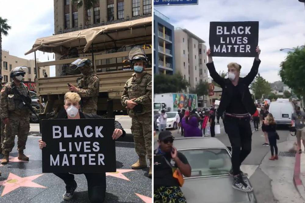 George Floyd - Jedward stage protest on top of a car in Hollywood during Black Lives Matter march - thesun.co.uk - city Hollywood