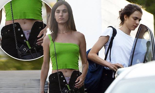 Kaia Gerber - Margaret Qualley - Cara Delevingne - Rainey Qualley - Rainey Qualley purposely leaves fly of her jeans unbuttoned - dailymail.co.uk - Los Angeles - state California - city Los Angeles
