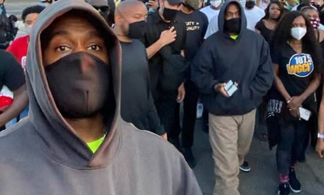 George Floyd - Kanye West joins protestors rallying against racial inequality and police brutality - dailymail.co.uk - Usa - city Chicago, state Illinois - state Illinois
