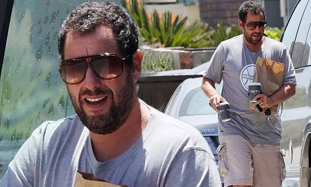 Adam Sandler - Adam Sandler keeps his fashion sense as casual as ever during run for food and coffee for two - dailymail.co.uk - city New York - city Malibu - city Sandler