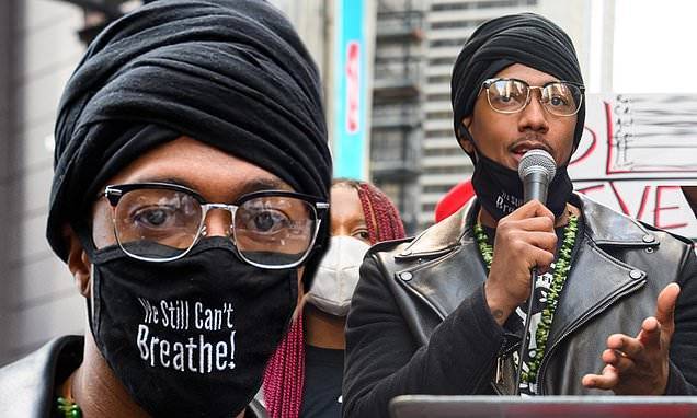 Nick Cannon - George Floyd - Nick Cannon addresses Black Lives Matter protest in Times Square wearing 'I still can't breath' mask - dailymail.co.uk - New York - city New York - city Minneapolis