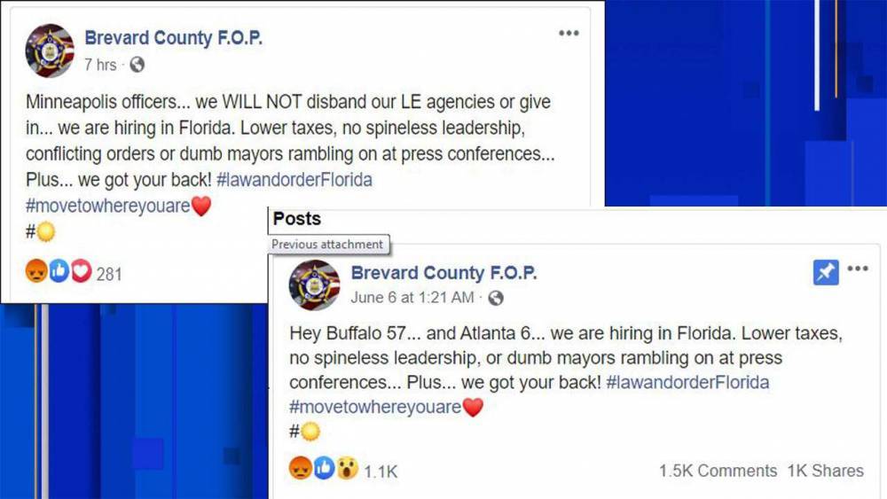 Brevard law enforcement agencies disavow County Fraternal Order of Police offer to recruit disciplined cops - clickorlando.com - state Florida - county Brevard - county Buffalo - city Atlanta