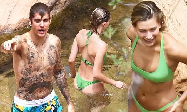 Justin Bieber - Hailey Bieber - Justin Bieber and wife Hailey Bieber strip down to their swimwear as they enjoy a PDA pit stop - dailymail.co.uk - state Utah