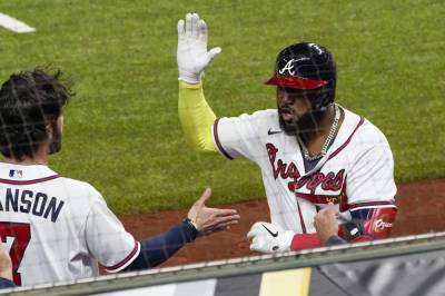 Marcell Ozuna - Braves 1 win from WS after 10-2 win over Dodgers in NLCS G4 - clickorlando.com - Los Angeles - city Atlanta - state Texas - county Clayton - county Arlington - county Kershaw