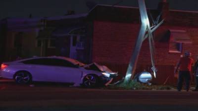 Police: Man killed after car slams into utility pole, catches fire in Wissinoming - fox29.com