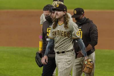 Mike Clevinger - Clevinger replaced on Padres playoff roster with elbow issue - clickorlando.com - Los Angeles - state Texas - county San Diego - county Arlington