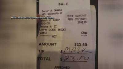 John Henry - Man stiffs waitress, writes word "MASK" on receipt after being asked to wear face covering - fox29.com - city Ardmore