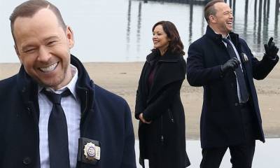 Donnie Wahlberg - Donnie Wahlberg goofs around with co-star Marisa Ramirez as they film Blue Bloods on location in NYC - dailymail.co.uk - city New York