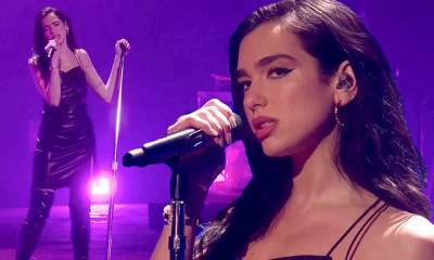 Dua Lipa rocks out in an edgy black leather dress and thigh-high boots for Pandora Live - dailymail.co.uk - Britain