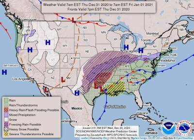 Storm Prediction Center - New Year’s Eve storms, possible tornados expected in South - clickorlando.com - state Texas - state Louisiana - state Mississippi - city New Orleans - city Baton Rouge, state Louisiana