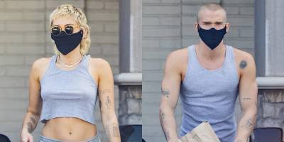 Miley Cyrus & Cody Simpson Wear Matching Tops While Shopping at CVS - justjared.com - city Cody, county Simpson - county Simpson