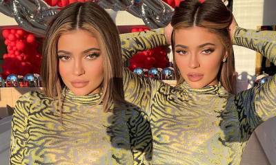 Kylie Jenner - Kylie Jenner shows off her brunette highlights in a eye-popping patterned bodysuit - dailymail.co.uk