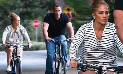 Jennifer Lopez - Alex Rodriguez - Jennifer Lopez and fiancé Alex Rodriguez enjoy a romantic outing on their bikes in Bel Air - dailymail.co.uk