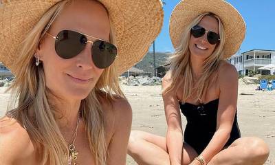 Molly Sims - Molly Sims, 47, poses in a strapless bathing suit while enjoying a beach day - dailymail.co.uk
