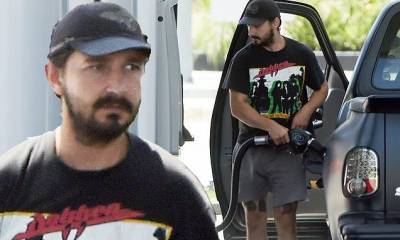 Shia LaBeouf rocks a vintage heavy metal T-shirt while stopping to fill up his pickup truck - dailymail.co.uk - Los Angeles