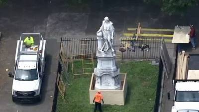 Jim Kenney - Christopher Columbus - Crews build protective box around Christopher Columbus statue in South Philadelphia - fox29.com - city Columbus
