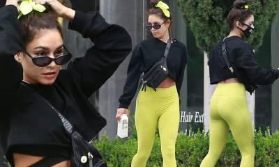 Vanessa Hudgens - Vanessa Hudgens displays her taut midriff in neon activewear as she hits the gym in West Hollywood - dailymail.co.uk