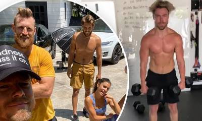 Hayley Erbert - Brooks Laich - Brooks Laich works up a sweat on his 37th birthday exercising with Derek Hough and pals - dailymail.co.uk