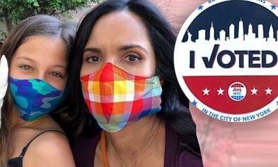 Padma Lakshmi - Rachel Brosnahan - Padma Lakshmi and Rachel Brosnahan lead politically active citizens showing off 'I Voted' stickers - dailymail.co.uk - New York - city New York - state Kentucky - state North Carolina - state Virginia - state Mississippi - state South Carolina