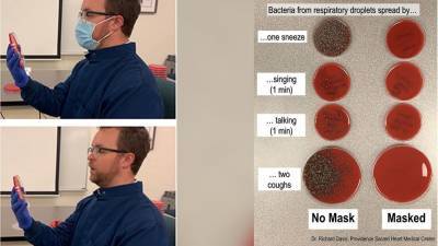 Doctor demonstrates how face mask blocks respiratory droplets from spreading - fox29.com - state Washington - county Spokane