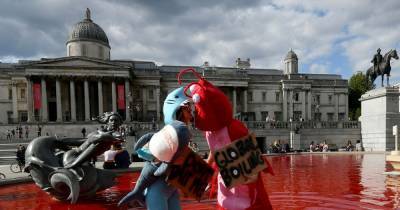 Trafalgar Square fountains turned red by vegan activists who blame Government for pandemic - dailystar.co.uk - city London
