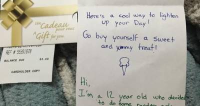 Coronavirus: Anonymous 12-year-old Montrealer gives out gift certificates to lift people’s spirits - globalnews.ca