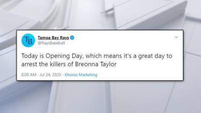 On Opening Day, Tampa Bay Rays tweet 'it's a great day' to arrest Breonna Taylor's 'killers' - fox29.com - state Florida - county Day - county Bay - county Pinellas - county Hillsborough - city Saint Petersburg, state Florida