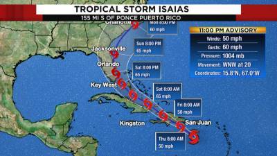 Tom Sorrells - Tropical Storm Isaias becomes ninth named storm of year - clickorlando.com - state Florida - Puerto Rico - state South Carolina