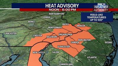 Sue Serio - Weather Authority: Highs in the 90s Monday with a chance of afternoon storms - fox29.com - state Delaware