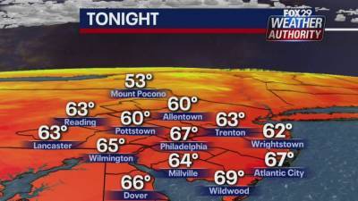 Weather Authority: Comfortable temperatures Tuesday night gives way to chance of showers Wednesday - fox29.com - state Delaware