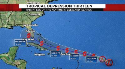 Tom Sorrells - Florida in cone of Tropical Depression 13 - clickorlando.com - state Florida - Puerto Rico