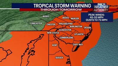 Kathy Orr - Tropical storm warnings issued for parts of tri-state area as Isaias makes its way northward - fox29.com - state Pennsylvania - state New Jersey - Philadelphia - state Delaware