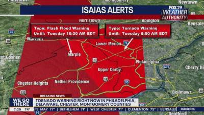 Tornado warnings issued for parts of Philadelphia, suburban counties - fox29.com - state Delaware - county Chester - county Montgomery