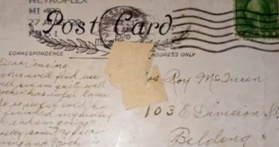 John A.Macdonald - Epic snail mail: U.S. postcard stamped in 1920 arrives a century late - globalnews.ca - Canada - Washington, county George - county George - state Michigan