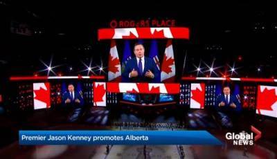 Jason Kenney - Nicole Stillger - Premier Jason Kenney promotes Alberta during NHL game in hopes of boosting tourism, economic spin-off - globalnews.ca