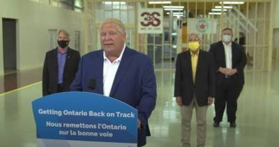 Doug Ford - Vic Fedeli - Ontario government gives $2M to Bracebridge company to make masks - globalnews.ca