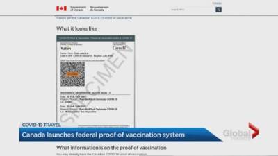 Justin Trudeau - COVID-19: Canada launches federal proof-of-vaccination system - globalnews.ca - Canada