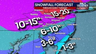Nor’easter continues Monday with double-digit snowfall totals expected in some areas - fox29.com - state New Jersey - state Delaware - county Kent