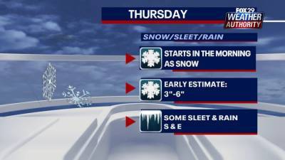 Sue Serio - Weather Authority: Winter Storm Watch issued for parts of region ahead of snow Thursday - fox29.com