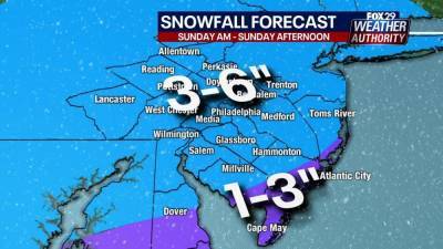 Winter Storm Watch issued for parts of Delaware Valley ahead of Sunday snowstorm - fox29.com - state New Jersey - state Delaware