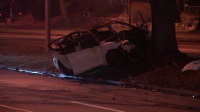 Police: Woman dies after car slams into tree, bursts into flames on Roosevelt Boulevard - fox29.com