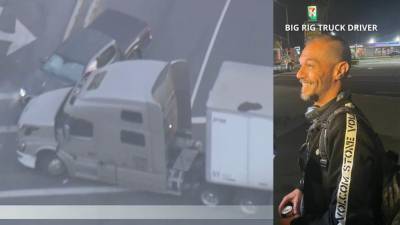 Big rig driver says he blocked path of chase suspect possibly wanted for murder before crash in Pomona area - fox29.com - county Riverside