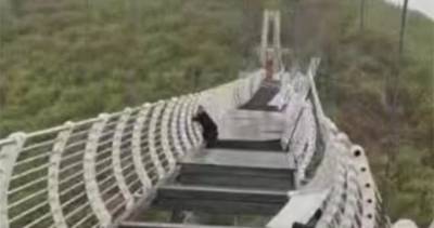 Wind shatters glass bridge in China, leaving tourist stranded over drop - globalnews.ca - China