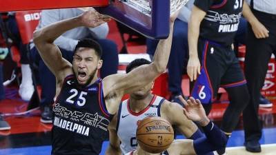 Russell Westbrook - Simmons leads 76ers past Wizards; Westbrook injured - fox29.com - Washington - state Pennsylvania - city Washington - county Wells - Philadelphia, state Pennsylvania - city Fargo, county Wells