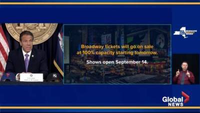 Andrew Cuomo - Broadway, MLB to return to NYC as U.S. ramps up COVID-19 vaccine rollout: Gov. Cuomo - globalnews.ca - New York - city New York