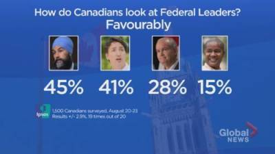 Justin Trudeau - Jagmeet Singh - Erin Otoole - An Ipsos - Annamie Paul - Canadian election: How do voters rank the federal leaders? - globalnews.ca