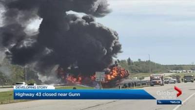 Fiery crash shuts down Highway 43 northwest of Edmonton - globalnews.ca