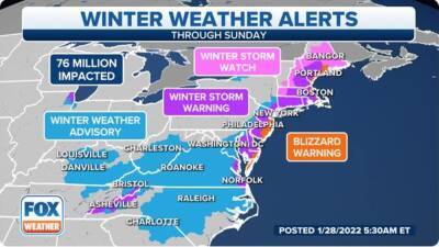 Winter Weather Advisories - Glenn Youngkin - Nor'easter incoming: Blizzard Warnings issued from Maine to Virginia ahead of heavy snow, winds - fox29.com - Usa - city New York - state New Jersey - state Massachusets - city Boston - state North Carolina - state Virginia - city Philadelphia - county Atlantic - state New Hampshire - county Norfolk - Jersey - county Ocean - state Maine - city Portland, state Maine