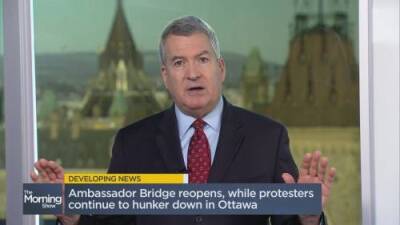 David Akin - Ambassador Bridge reopens as protesters hunker down in Ottawa - globalnews.ca - county Ontario - city Ottawa - county Windsor